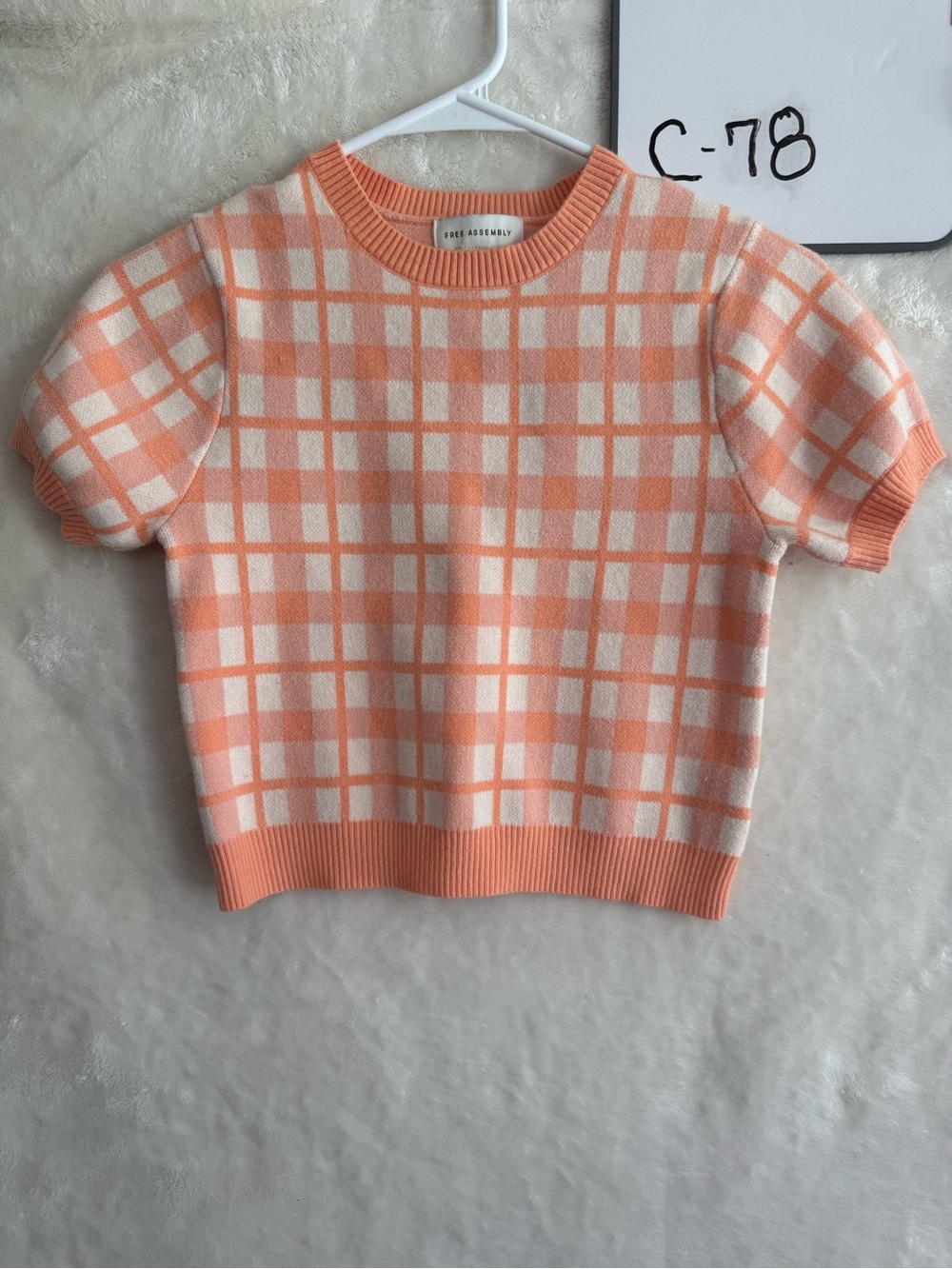 Free Assembly Kids Peach Check Short-Sleeve Knit Top